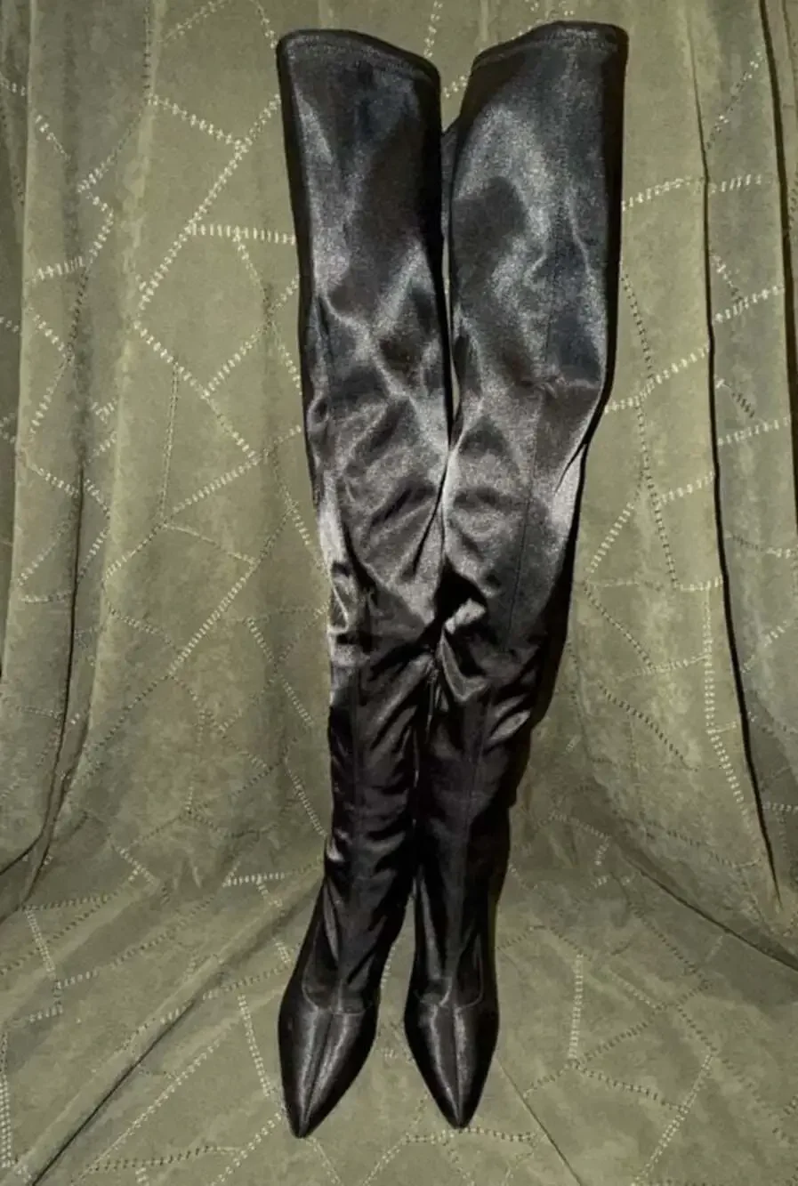 Kendall + Kylie Black Satin Pointed Toe Over-The-Knee Heeled Boots 7.5